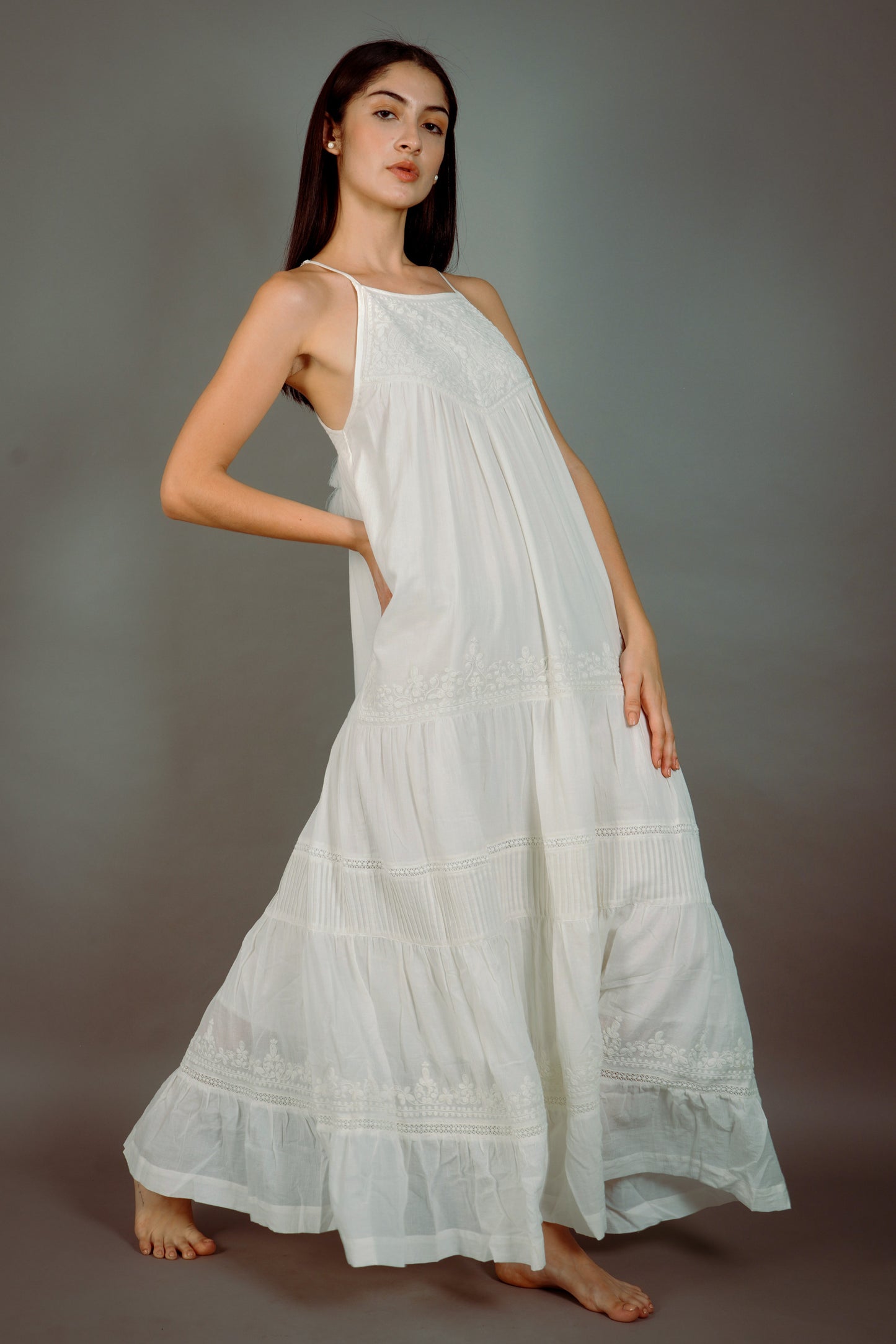 Estrella Embroidered White Long Maxi Dress