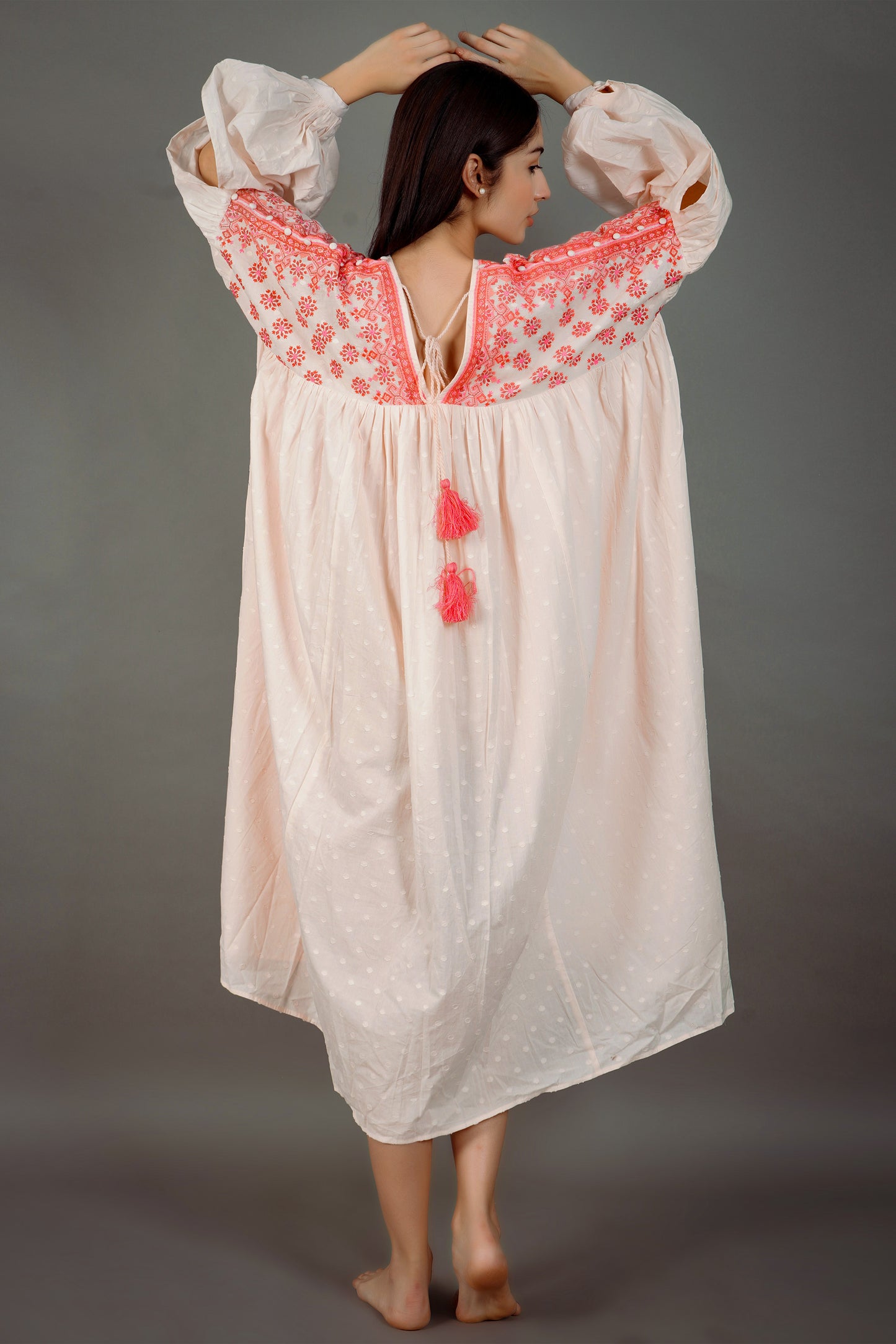 Evita Embroidered Midi Dress (Drop Shoulder)
