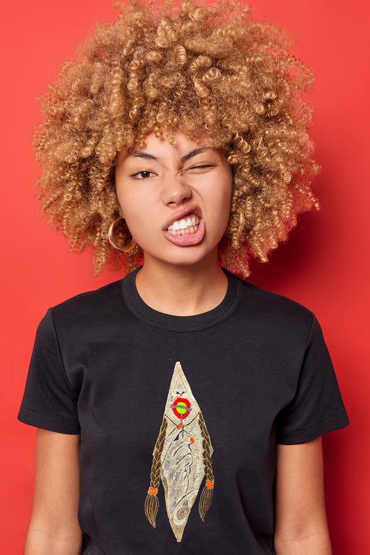 Women's Trippy Lollypop Embroidered Artwork Half Sleeve T-shirt