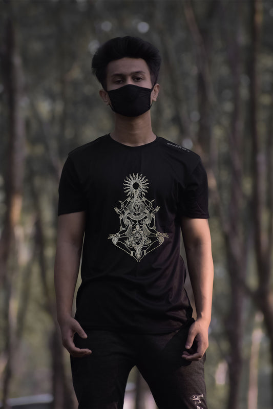 Goddess Kali Embroidered Artwork Half Sleeve T-shirt For Men