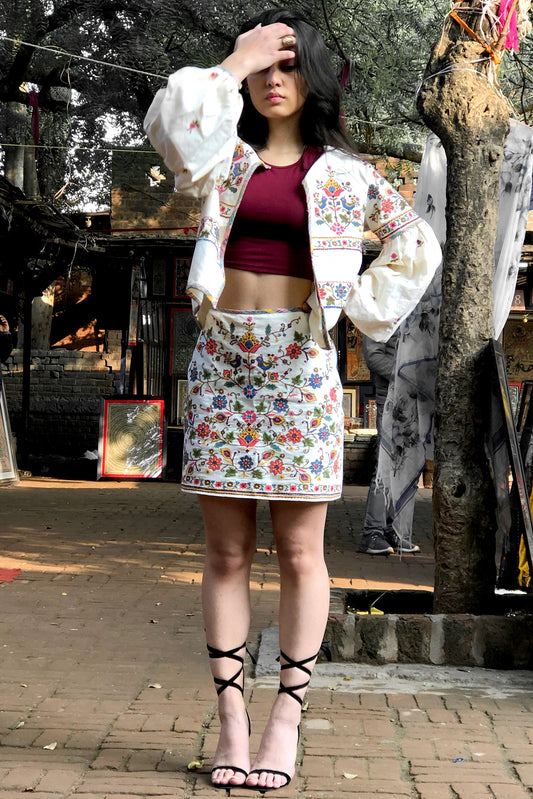 Floral Bird Embroidered Mini skirt