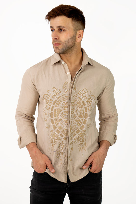 Ronaldo Men's Linen Shirt (Embroidered)